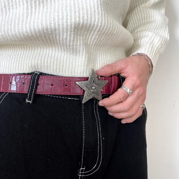 Y2k 2000s classic snakeskin red & silver star boho belt - Picture 4 of 7